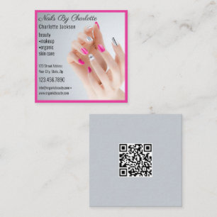Modern 1 Photo Nail Art Manicure QR Code  Square Business Card