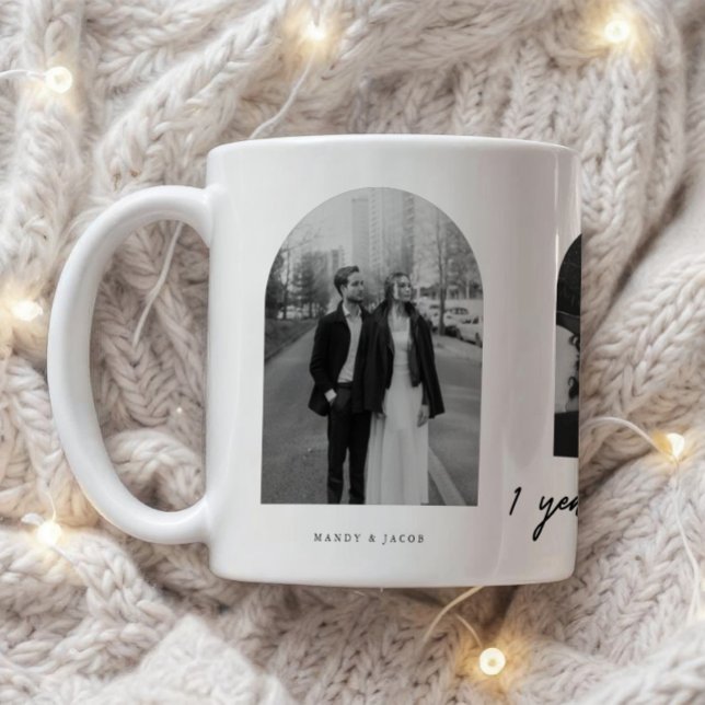 Modern 1st Anniversary Couple 3-Photo Arch Coffee Mug (Creator Uploaded)