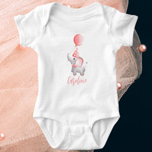Modern 1st Birthday Baby Girl Cute Elephant Bodysuit
