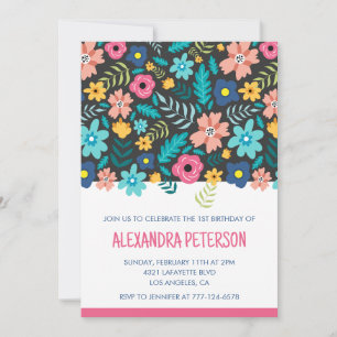 Modern 1st birthday invitations Floral Pattern