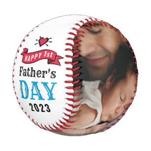 Modern 1st Father's Day Baby Photo Typography Baseball