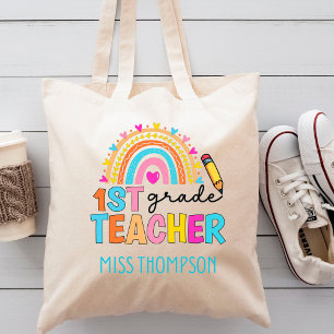 Modern 1st Grade Rainbow Teacher Personalized Tote Bag