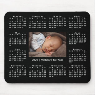 Modern 2020 Calendar Your Photo and Name on Black Mouse Pad