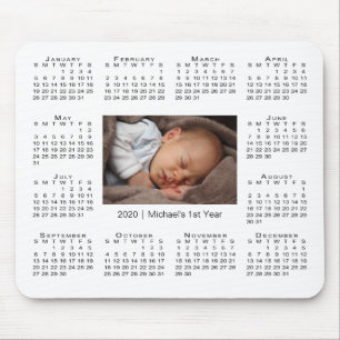 Modern 2020 Calendar Your Photo and Name on White Mouse Pad