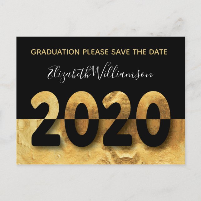 Modern 2020 Graduation Save The Date Gold Postcard (Front)