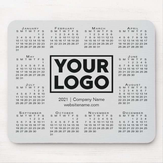 Modern 2021 Calendar Business Company Logo Grey Mouse Pad (Front)