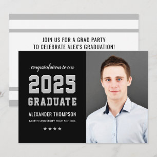 Modern 2021 Graduate Black Grey Photo Graduation Invitation