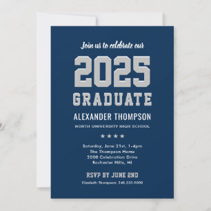 Modern 2021 Graduate Navy Grey Graduation Party Invitation