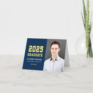 Modern 2021 Graduate Navy Yellow Custom Graduation Thank You Card
