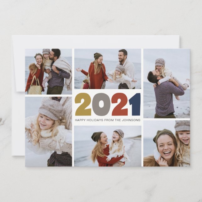 Modern 2021 | Holiday | New Year | 6 photos Card (Front)