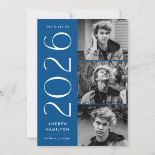Modern 2022 Blue 3 Photo Graduation Party Invitation