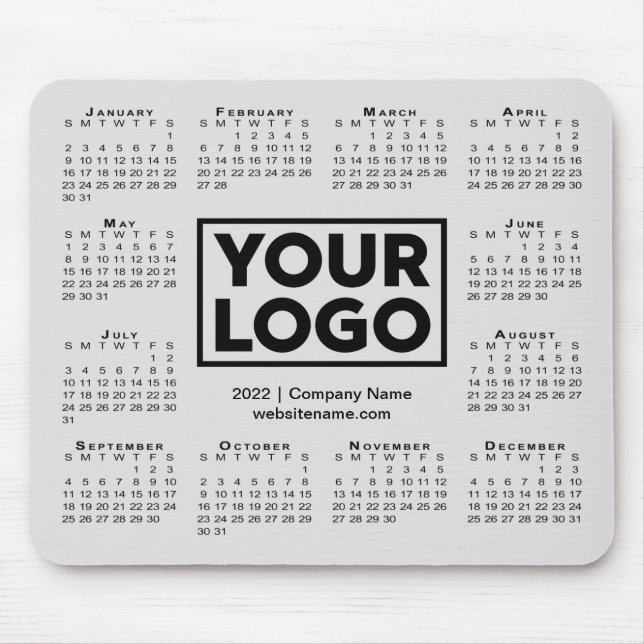 Modern 2022 Calendar Business Company Logo Grey Mouse Pad (Front)