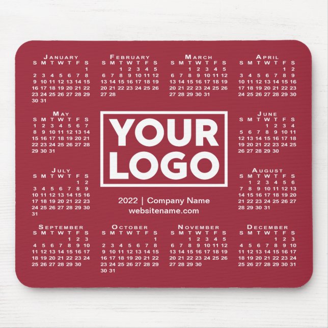 Modern 2022 Calendar Business Logo Burgundy Mouse Pad (Front)