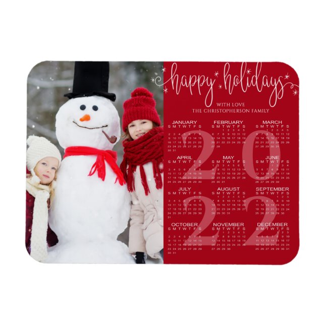 Modern 2022 Calendar Photo Script HAPPY HOLIDAYS Magnet (Horizontal)
