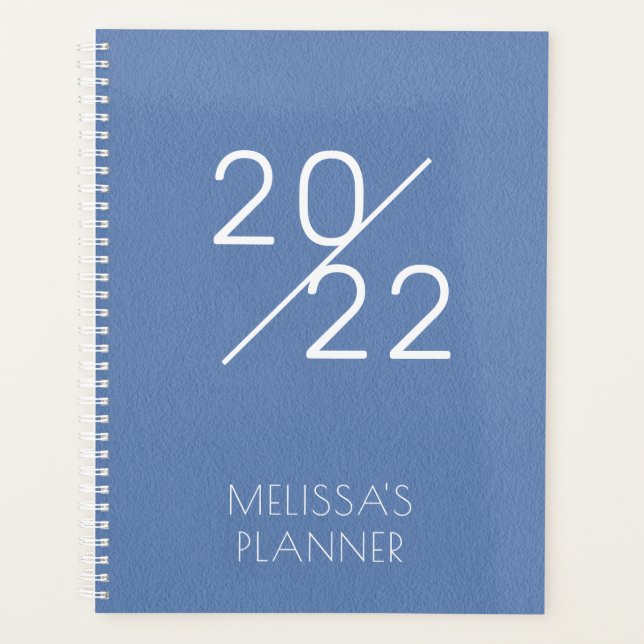 Modern 2022 Elegant Blue Personalized Name Planner (Front)