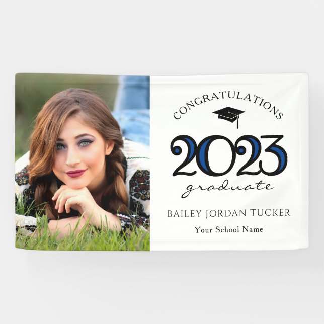 Modern 2022 Navy Blue Photo Graduation Party Banner (Horizontal)
