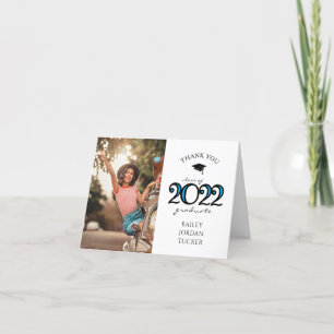 Modern 2022 School Colours Blue Photo Graduation Thank You Card