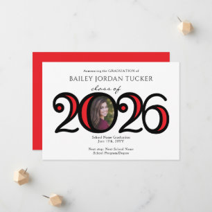 Modern 2022 School Colours Photo Red Graduation Announcement