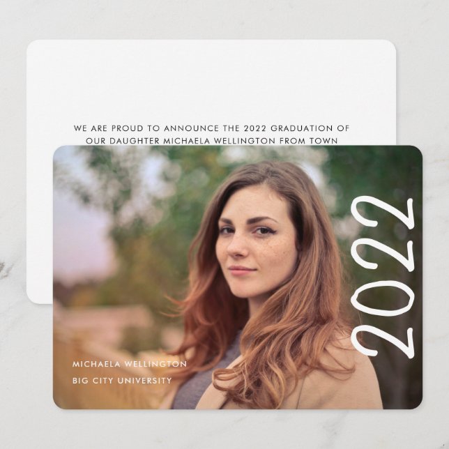 Modern 2022 Script 1 Photo University Graduation  Announcement (Front/Back)
