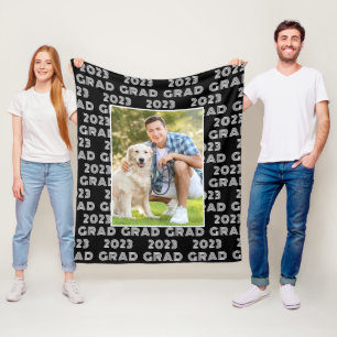 Modern 2023 Grad Photo Typography Fleece Blanket