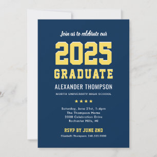 Modern 2023 Graduate Navy Yellow Graduation Party Invitation