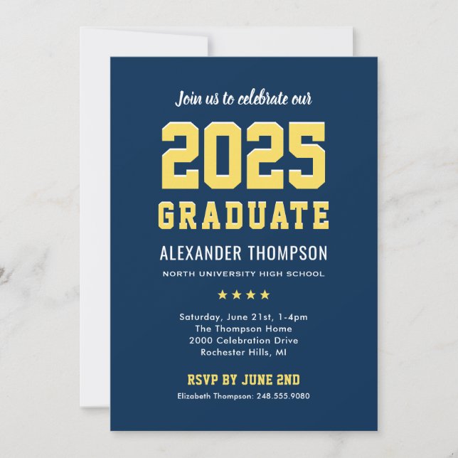 Modern 2023 Graduate Navy Yellow Graduation Party Invitation (Front)