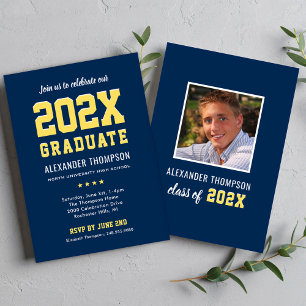 Modern 2023 Graduate Navy Yellow Graduation Party Invitation