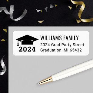 Modern 2024 Black White Graduation Return Address