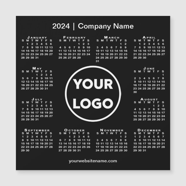 Modern 2024 Calendar Company Logo on Black Magnet (Front)