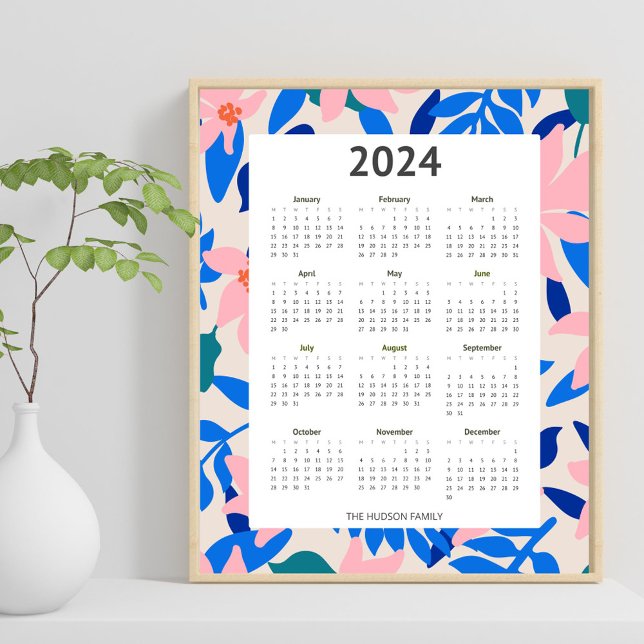 Modern 2024 Colourful Bold Floral Pattern Calendar Poster (Creator Uploaded)