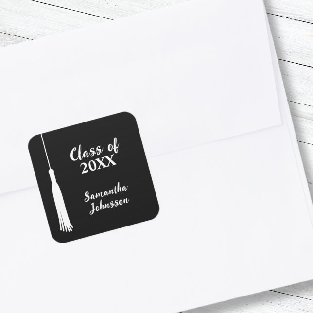 Modern 2024 Grad Tassel Personalized Graduation  Square Sticker (Modern 2024 Grad Tassel Personalized Graduation Square Sticker Class of 2024 Minimalist)