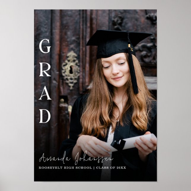 Modern 2024 Grad White Script Overlay Keepsake Poster (Front)