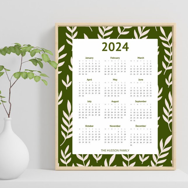 Modern 2024 Olive Green Greenery Calender Poster (Creator Uploaded)