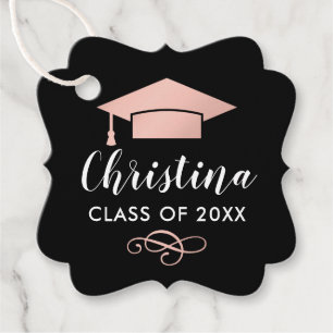 Modern 2024 Rose Gold Script Photo Graduation Favour Tags