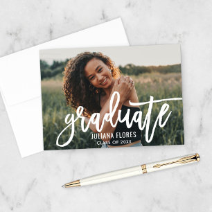 Modern 2024 White Brushed Script Graduation Photo Thank You Card