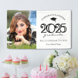 Modern 2025 Black and White Photo Graduation Party Banner