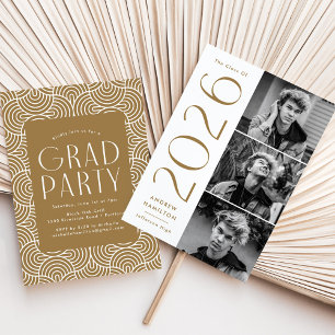 Modern 2025 Brass 3 Photo Graduation Party Invitation