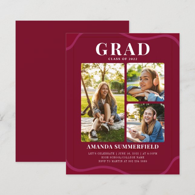 Modern 2025 Burgundy Grad Photo Graduation Party (Front/Back)