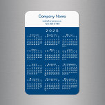 Modern 2025 Calendar Company Name Blue White Magnet<br><div class="desc">Add your company name and contact info or slogan in blue on a white colour block on top of a modern white 2025 calendar on a blue background. Customize the text in the sidebar with your business name, website, phone number, address, or motto. Makes a great promotional giveaway for your...</div>