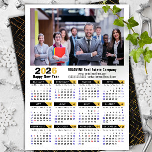 Modern 2025 Calendar Corporate Photo Black Gold  Holiday Card