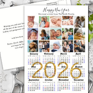 Modern 2025 Calendar Gold Script 15 Photo Collage Holiday Postcard