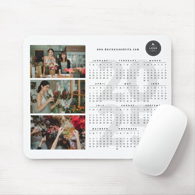 Modern 2025 Calendar New Year Minimalist 3 Photo Mouse Pad (With Mouse)