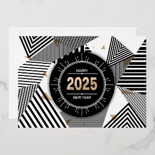 Modern 2025 Geometric Pattern  Foil Holiday Card