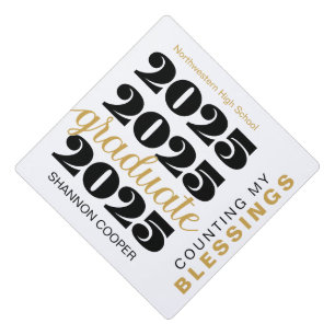 Modern 2025 Gold Counting My Blessings Graduate Graduation Cap Topper