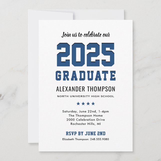 Modern 2025 Graduate Blue Graduation Party Invitation (Front)