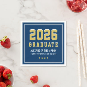 Modern 2025 Graduate Gold Navy Graduation Party Napkin