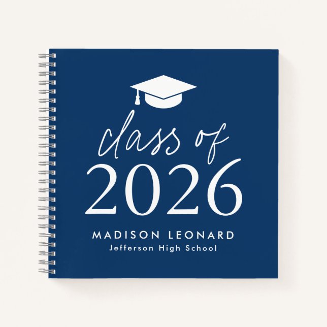 Modern 2025 Navy Photo Graduation Party Guest Book (Front)
