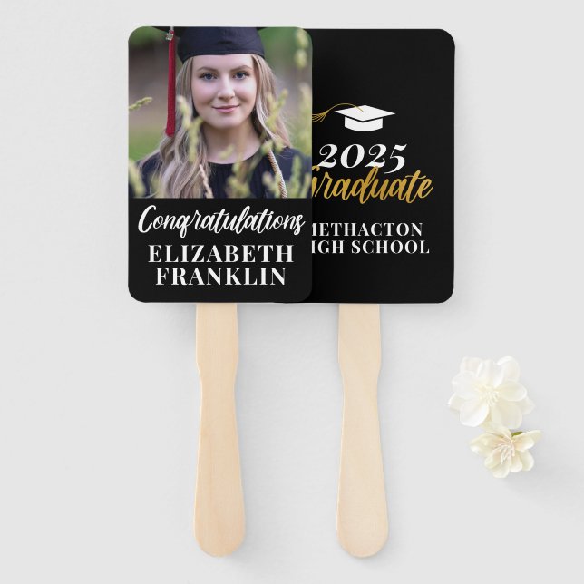 Modern 2025 Photo Graduation School Colours Hand Fan (Front and Back)