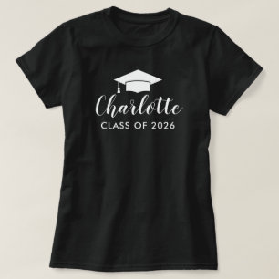 Modern 2025 White Script Name Photo Graduation T-Shirt