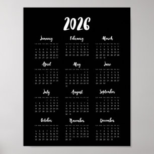 Modern 2026 Black calendar Poster